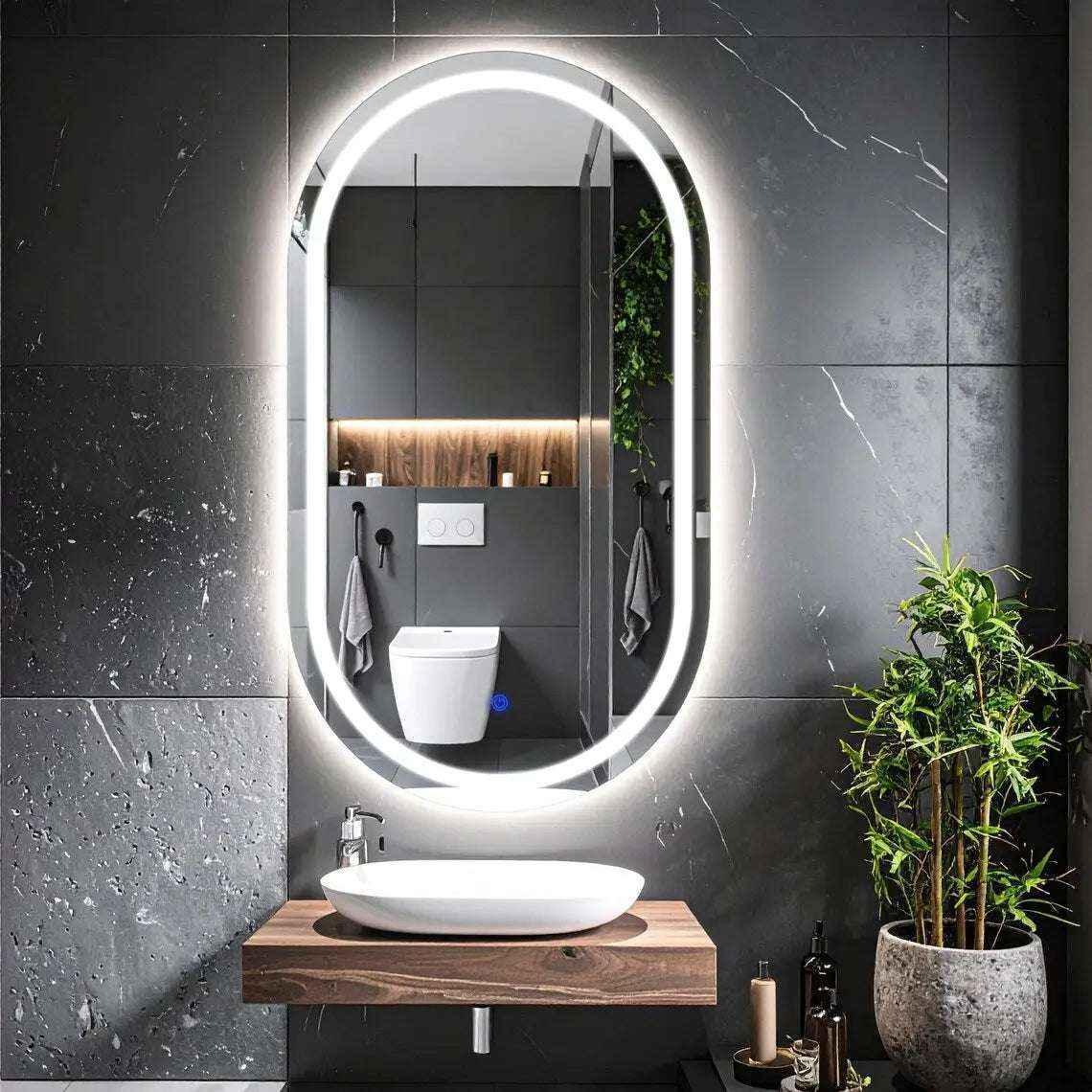 Capsule LED Mirror for Bathroom Wall with Front & Backlit led Mirror - Glassma